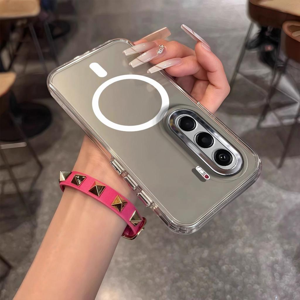 Case for TECNO CAMON 40,Pro 4G 5G Minimal Semi-Transparent Magnetic Casing Raised Electroplated Lens Bezel Anti-Slip Drop Resistant Protective Shell
