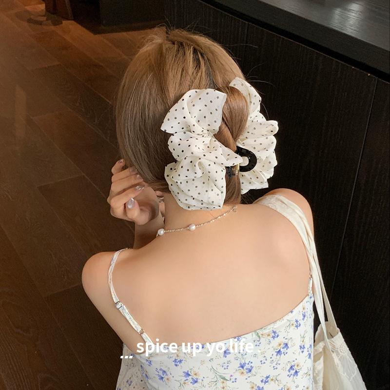 Elegant Large Polka Dot Claw Clip, Cloud-Shaped Hair Claw With Bow For Half-Up Hairstyles, Premium Back Hair Clip