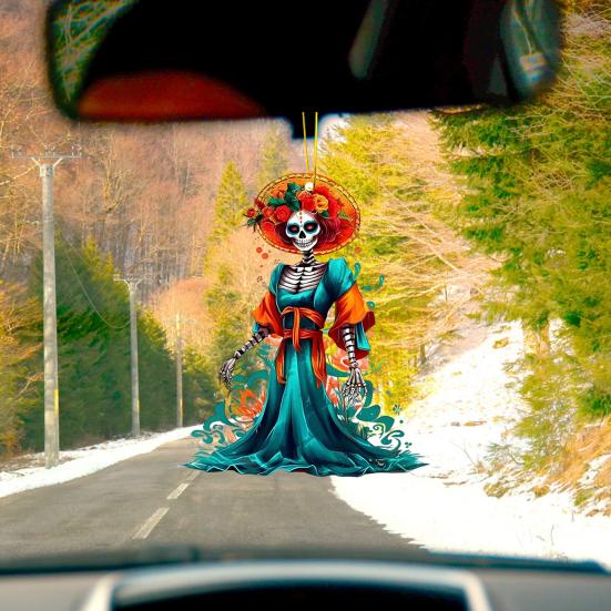 Halloween Car Pendant Skeleton Bride Rearview Mirror Ornament Car Interior Decor Gothic Style Auto Accessories