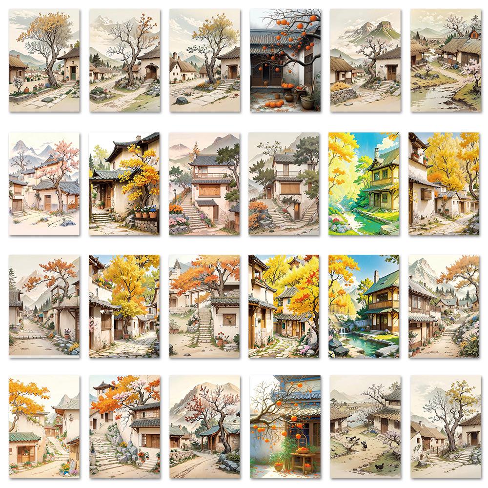 54 Autocollants Graffiti Sentiment d'Automne: Dessin animé, Haute esthétique, Style ancien simple, Nouvel An nostalgique chinois, Thème de l'enfance