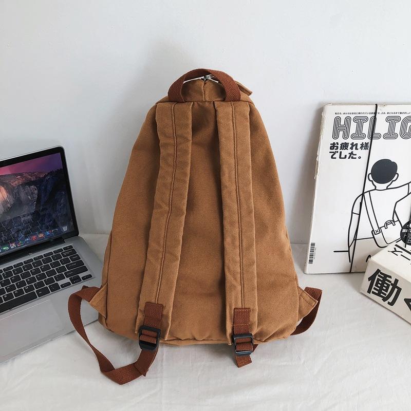 Japanese Schoolbag Large-Capacity Student Backpack Women'S Fashion Casual Solid Color Washed Canvas Backpack Men