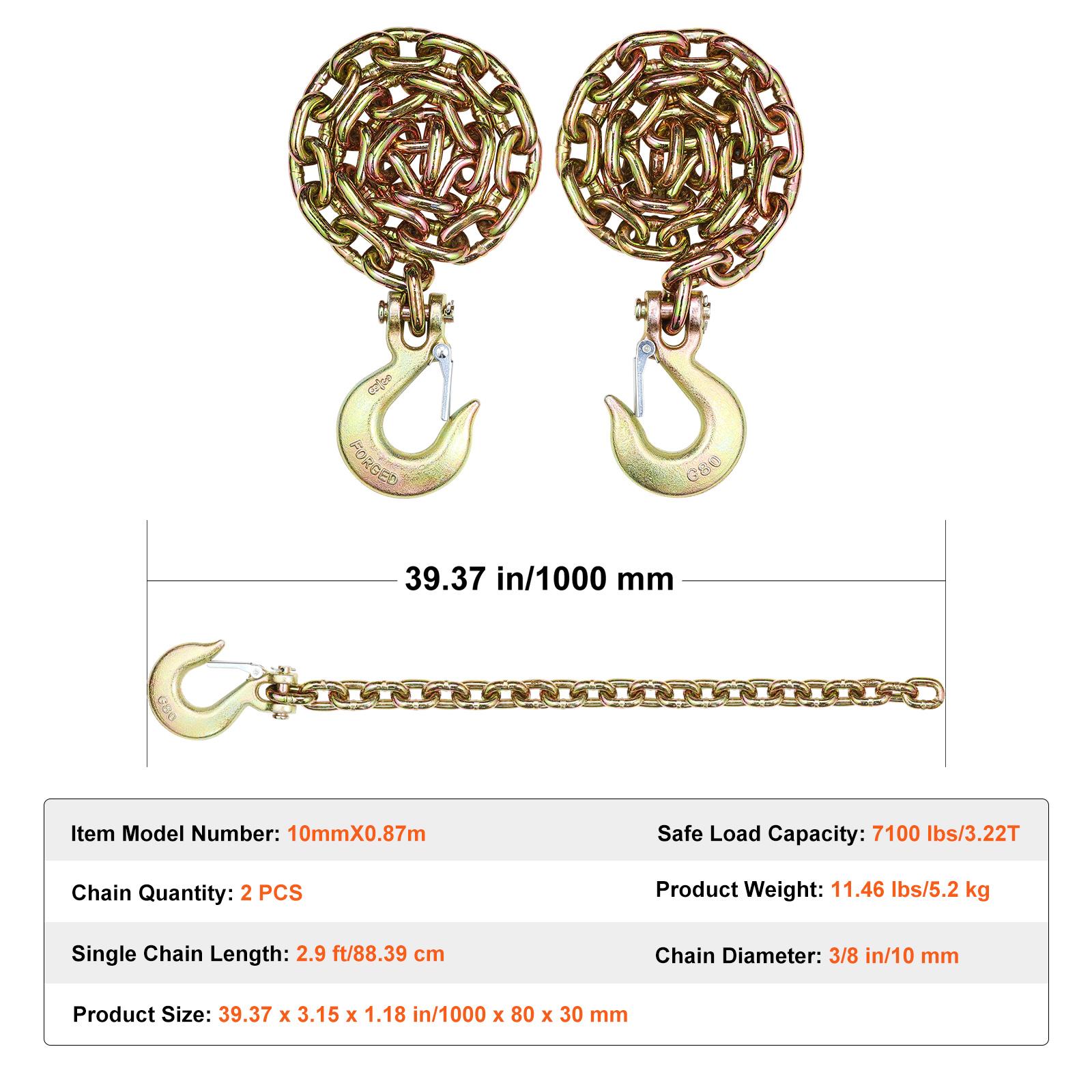 

SucceBuy 2pcs G80 Transport Binder Chain 7100 lbs Tow Chain with Clevis Snap Hook Logging for Towing Truck Tie Down Binding