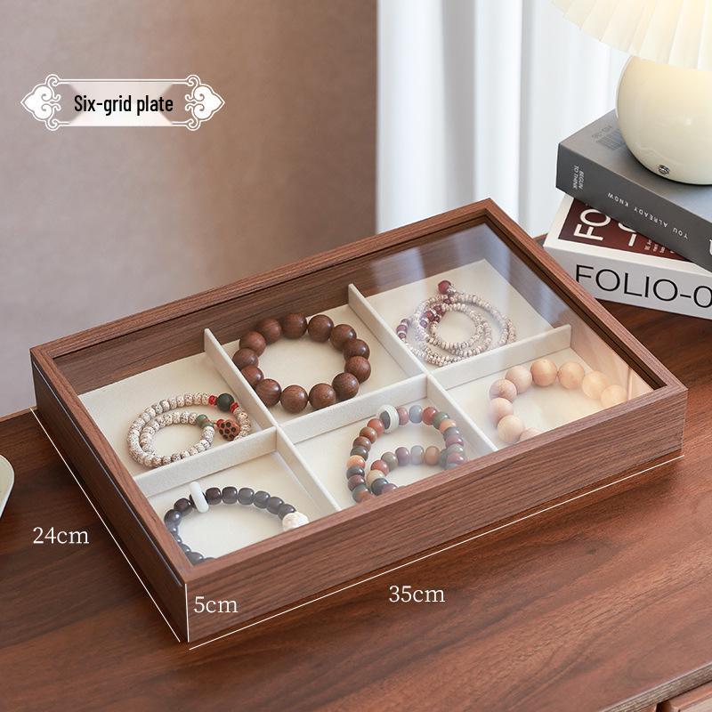 High-End Walnut Wood Grain Flip-Top Jewelry Box – Dustproof, Anti-Oxidation Ring Display