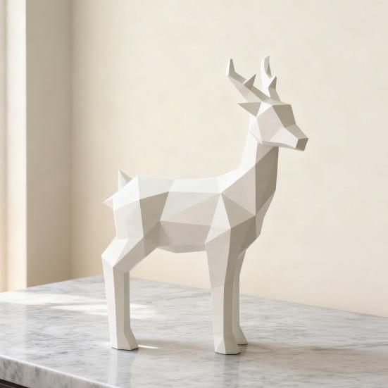Christmas Reindeer Figurine 3D Printed Standing Deer Statues Small White/Gold Elk Sculpture for Fireplace Entryway Shelves Home Office
