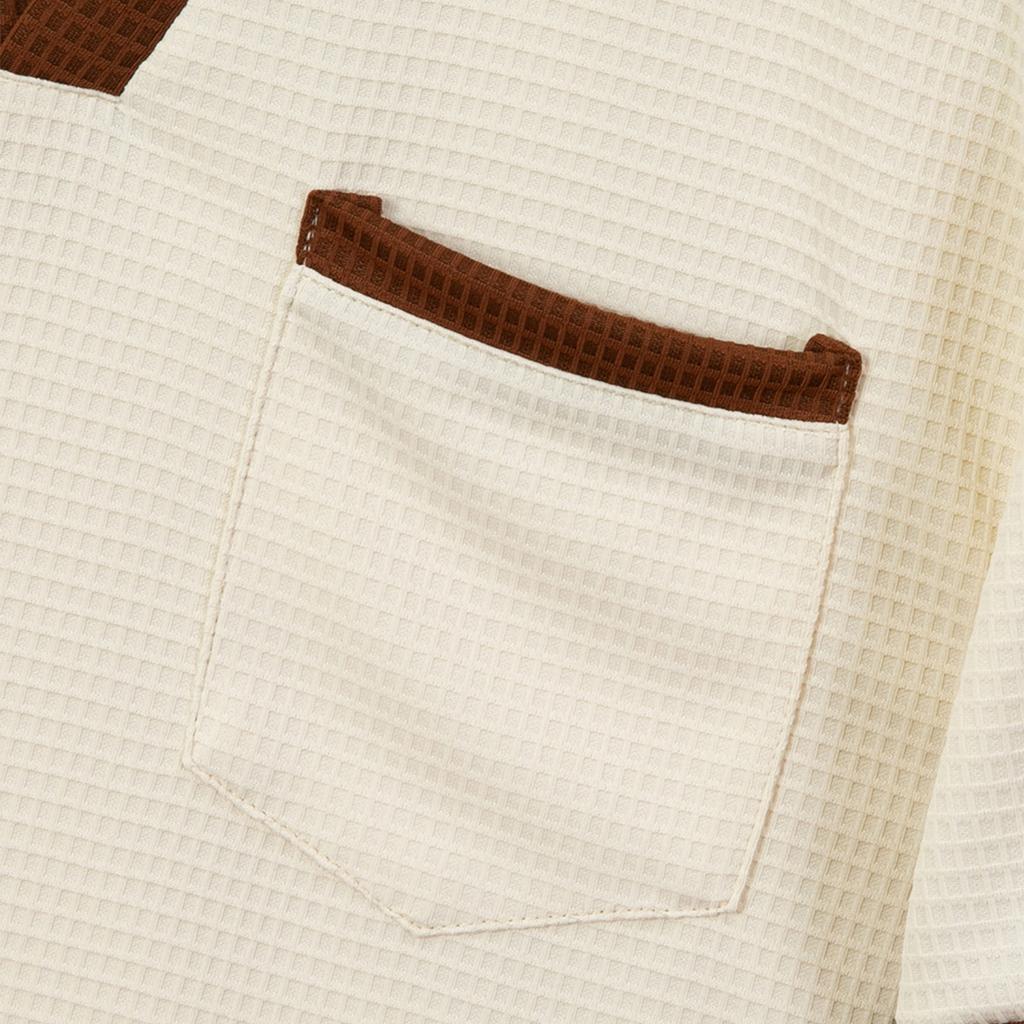 Men's Color Blocked V-neck Patchwork Short Sleeved Casual Breathable Top