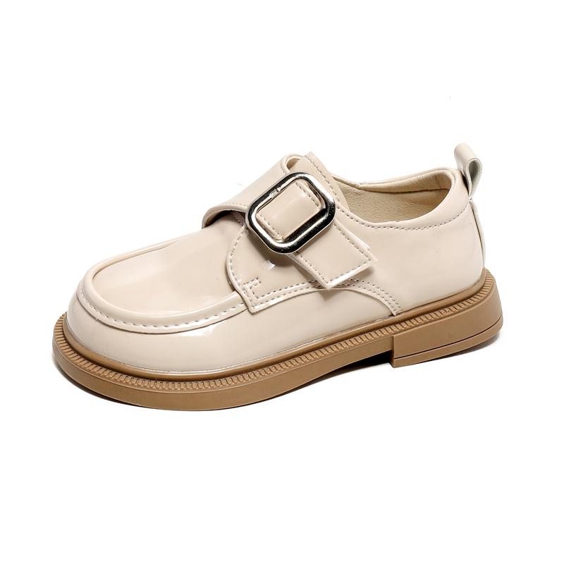 Kids Leather Shoes Black Glossy Pu Girls Princess Shoes Soild Color Metal Decoration 2025 New Children Flats School Trendy Soft