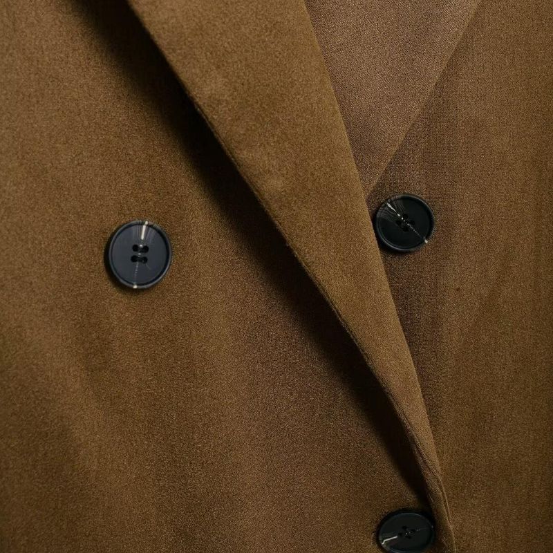 Kaslead New Arrival Women's Clothing Fashion Style Fashion Simple Double Breasted Suede Texture Leather Leather Coat