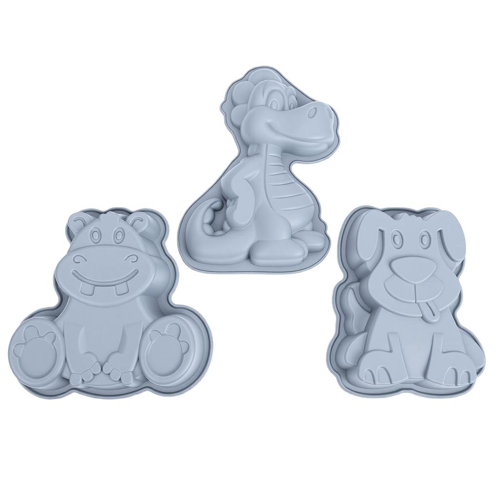 3 Stück Cartoon Silikon Backform Dinosaurier Nilpferd Hund Form Lebensmittelqualität Antihaft Niedliche Kuchenform