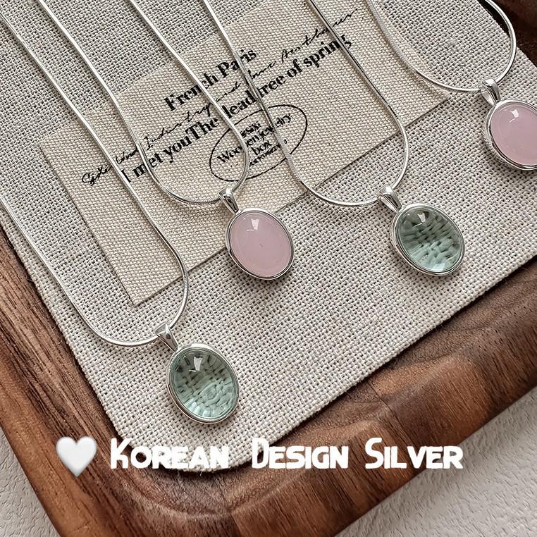 

Aquamarine S925 Sterling Silver Oval Necklace for Women with Snake Bone Chain and Gemstone Pendant Aquamarine Synthetic