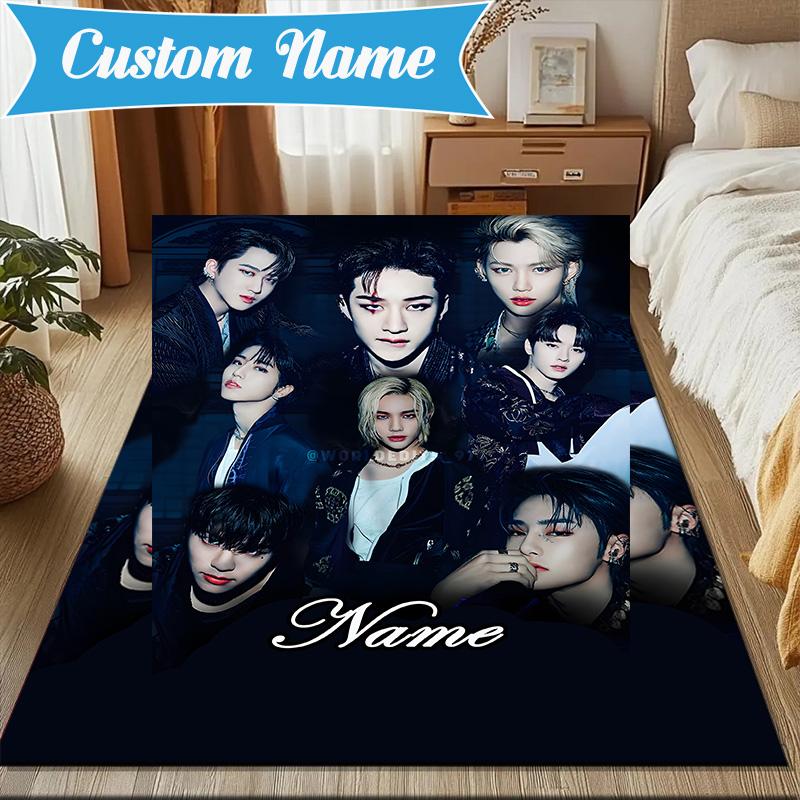 Custom Name K-pop stray Style Collective Rug for Living Room, Game Rooms, Office, Bedroom, Floor Mat Playful Design, fan gifts Christmas decor