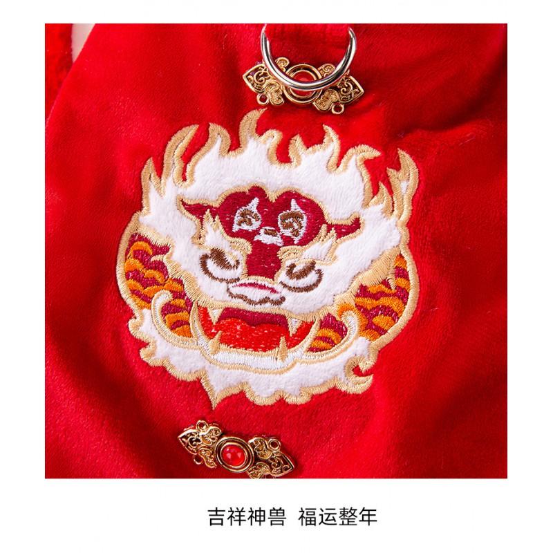 Winter Pet Dog Velvet Chinese Lion Costume Cotton Coat Thick Warm Outfit Small To Large Dogs