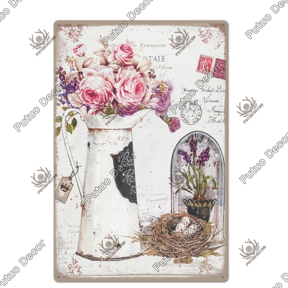 Decor Flower Plaque Metal Vintage Tin Sign Wall Decoration Posters for Home Garden Kitchen Living Room Iron Painting