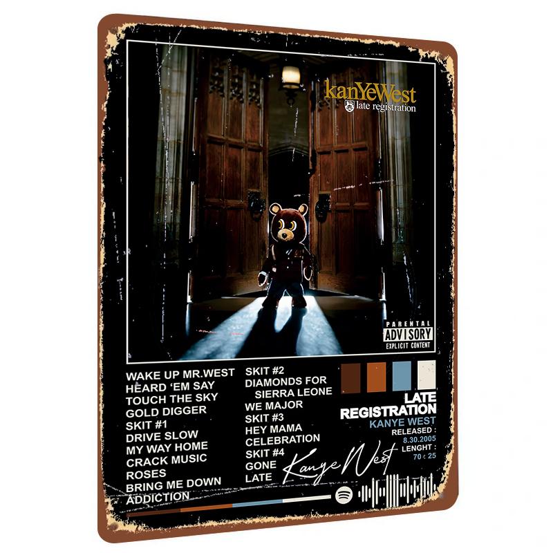 

Kanye West Late Registration Album Cover Art Custom Metal Tin Sign Vintage Music Decor for Home Bar Wall Art 20x30cm（7.8x11.8inch）
