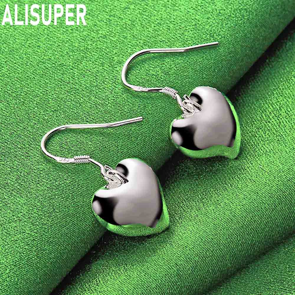 925 Sterling Silver Simple Polished Heart Pendant Earrings - Fashion Gift Jewelry