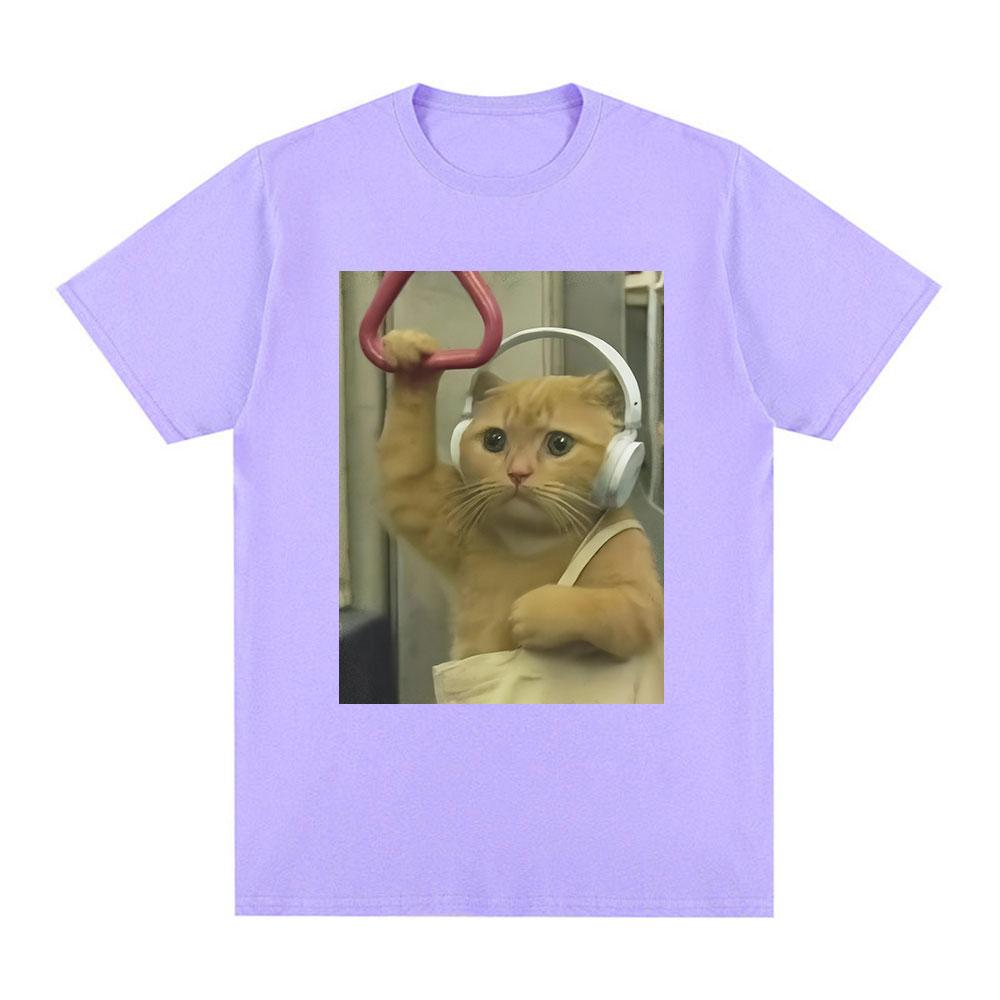 Subway Cat Meme T-shirt Gen Z Joke Stupid Brainrot Cat Lover Gift T-shirts Funny Kitty Cool Cotton Short Sleeve T-Shirts Unisex