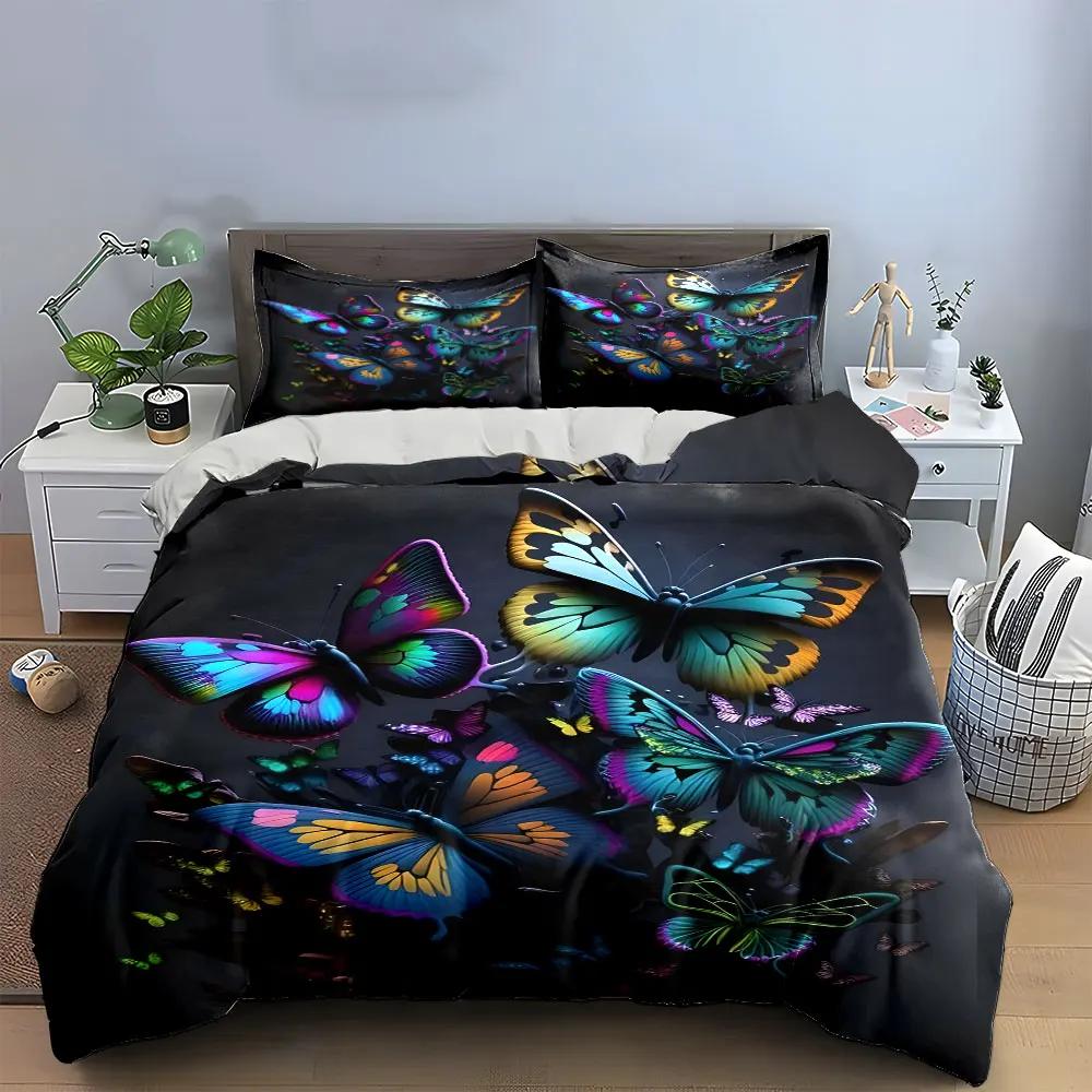 Colorful Butterfly Decor bedding Set Multiple sizes kid's and adults' bedroom Exquisite 3PC bedding set gift