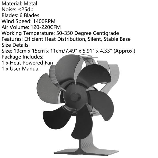 1 sada ventilátoru sporáku Atraktivní odolný proti opotřebení Tepelně poháněný na dřevo