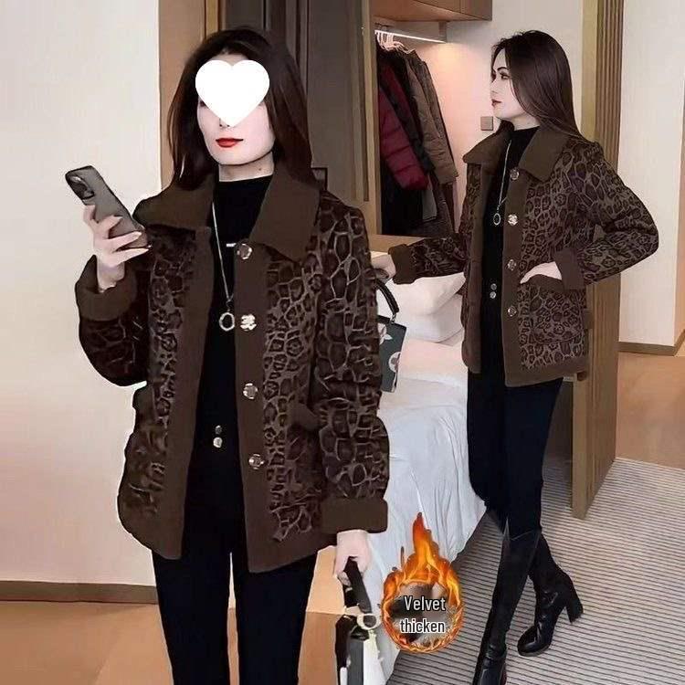 Elegant 2025 Woolen Leopard Print Short Jacket - Versatile and Warm Fashion for Women