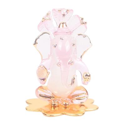 God Ganesh Sitting On Petal Statue (Murti) Idol Showpiece Handmade of Crystal Glass by for Worship, Decoration, Car Dashboard, Gift