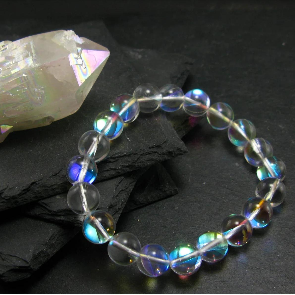 

Браслет Angel Aura Quartz Genuine ~ 7 дюймов ~ 10 мм круглые бусины 10MM