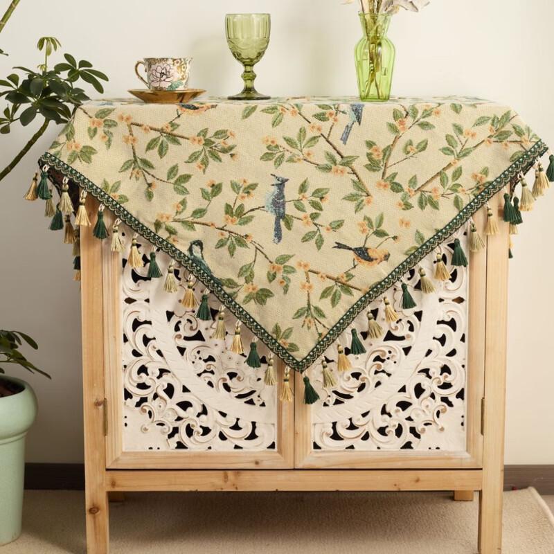 LeleJia Green Floral Bird Jacquard Tablecloth
