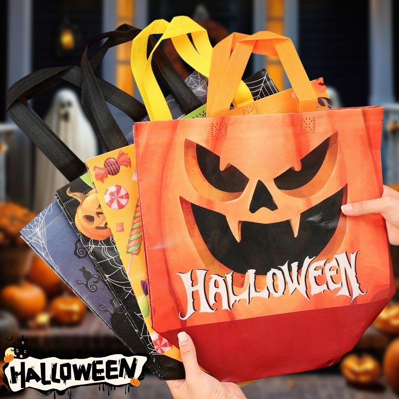 Halloween Gift Bags Nonwoven Reusable Tote for Trick or Treat Candy Spooky Party Large Capacity Spooky Holiday Storage Handbag