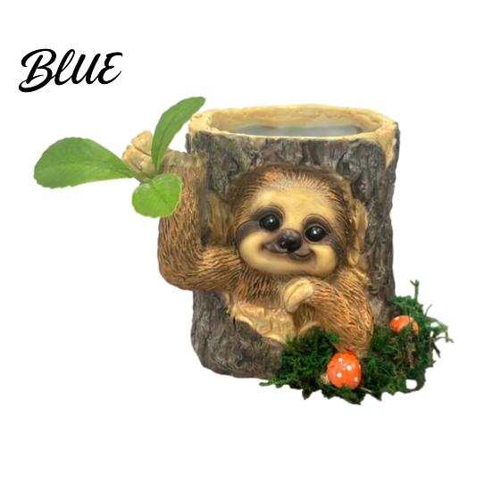 Cute Animal Shaped Planter Artificial Stump Planter Resin Tree Bark Shape Flower Pot with Koala/Frog/Sloth Rustic Bonsai Small Barrel Bucket
