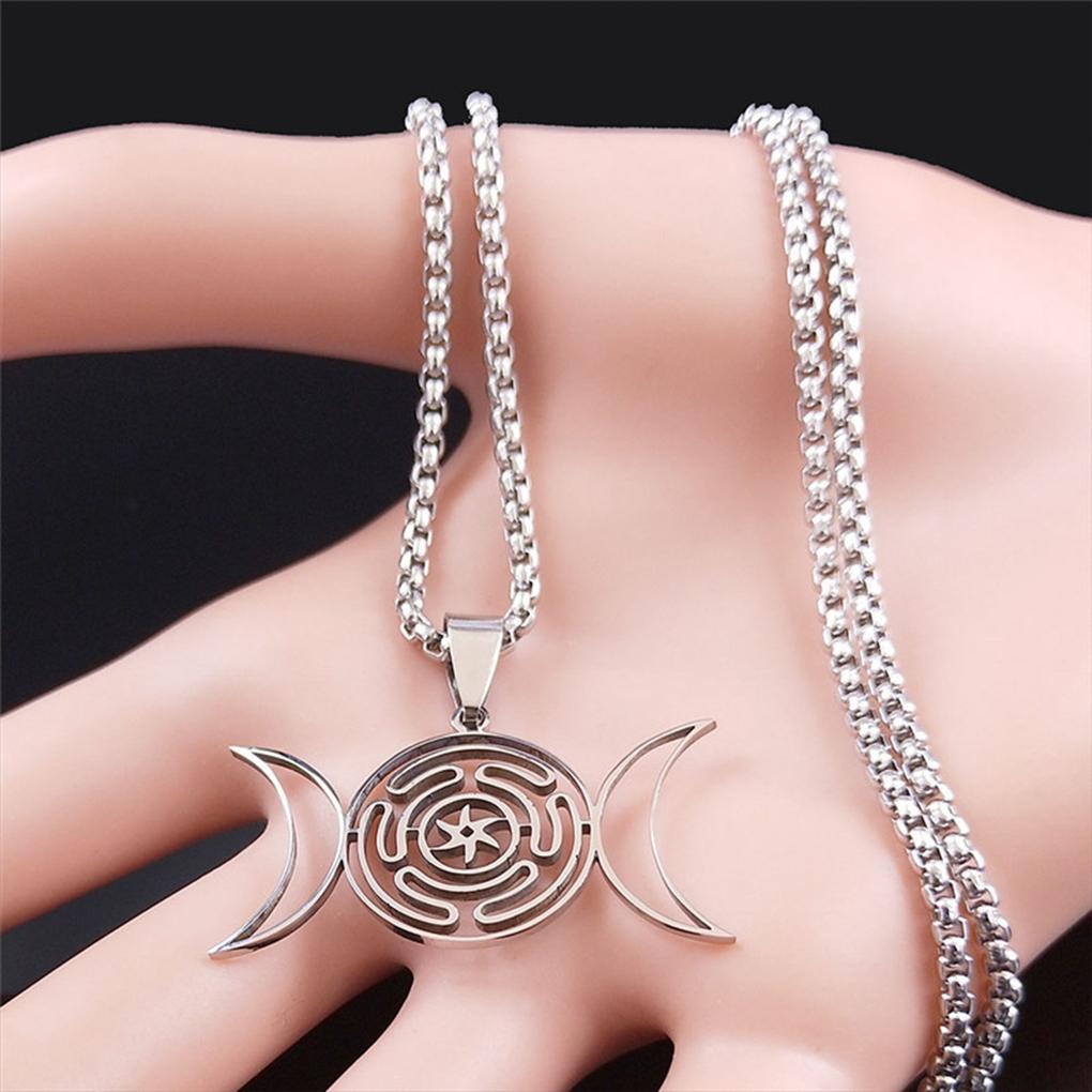 Triple Moon Hecate Necklace For Witches Symbol Witches Knot Necklace Wheel Symbol Necklace