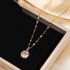 Sweet Zircon Crystal Cherry Blossom Pendant Necklace - Titanium Steel Clavicle Chain for Women