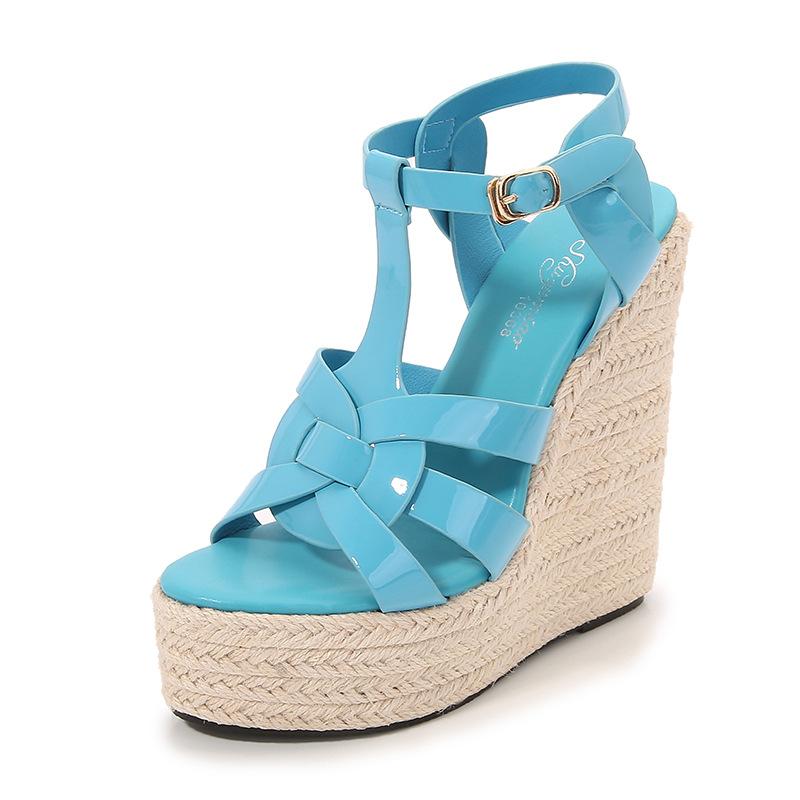 Fashion Women Sandals 2024 Summer Foreign Trade Weave Slope Heel Thick Bottom Sandals Braided Bohemian Shoes Zapatos Para Mujeres