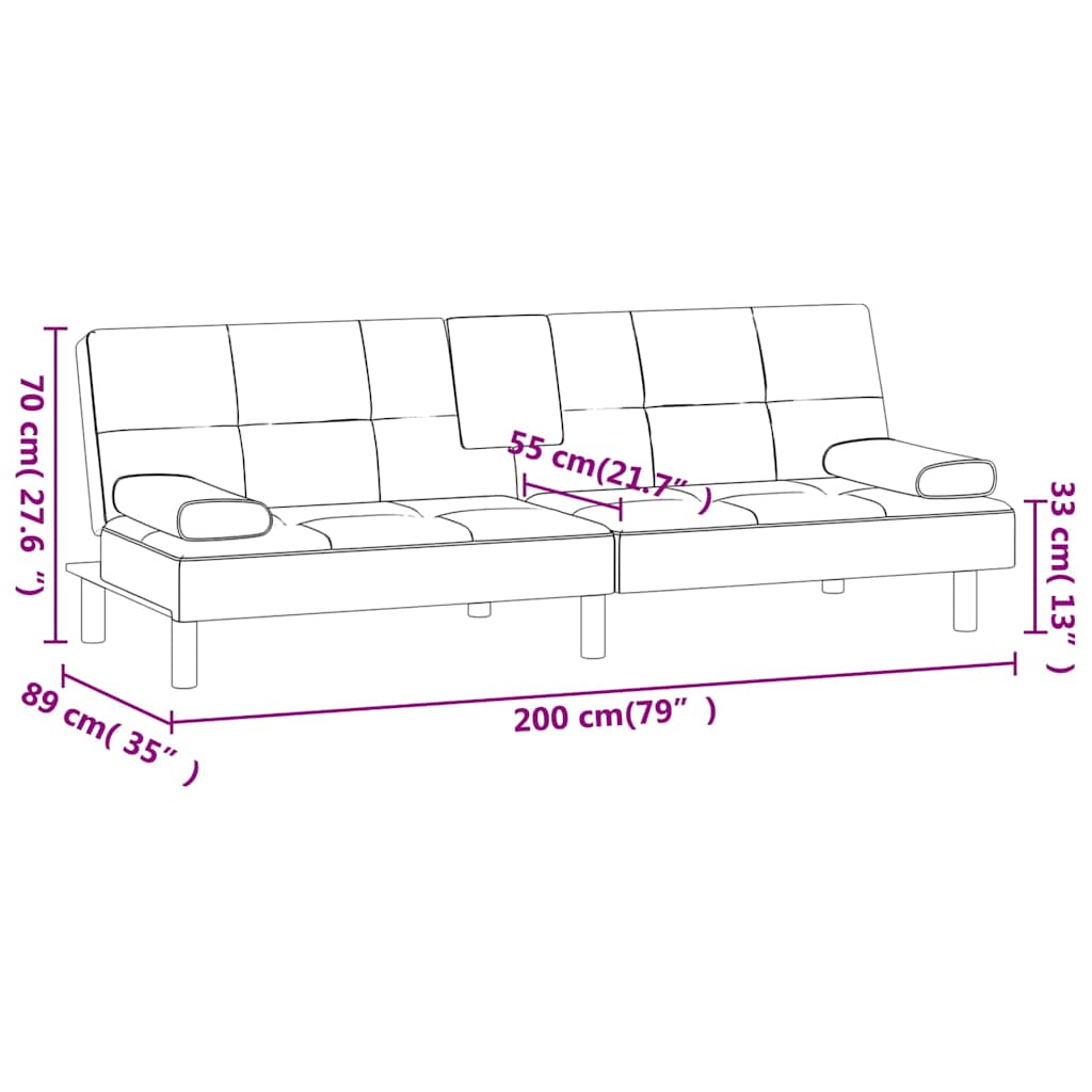Sofa Bed with Drink Holders Red Faux Leather