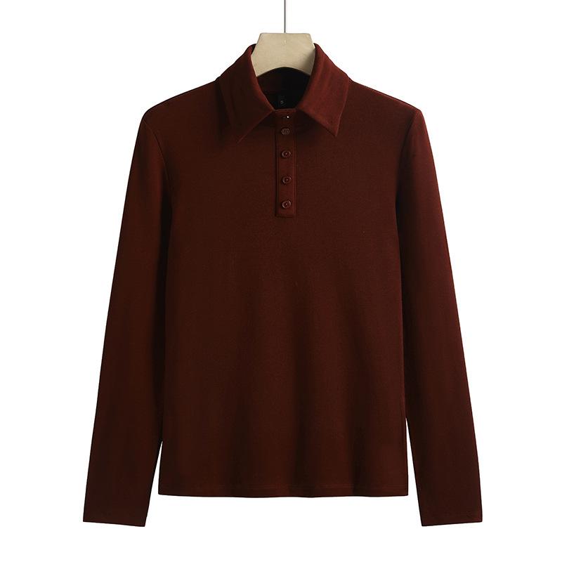 Women's Trendy T-shirt Lapel Cotton Comfortable Inner Wear Fashionable Women's Long-sleeved T-shirt Bottoming Shirt Slim Fit Top