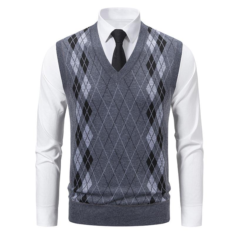 Mittelalterliche Strickweste für Herren mit Herbst- und Winterwarm Slim Pullover Karoweste Jacke Papa Anzug Herren