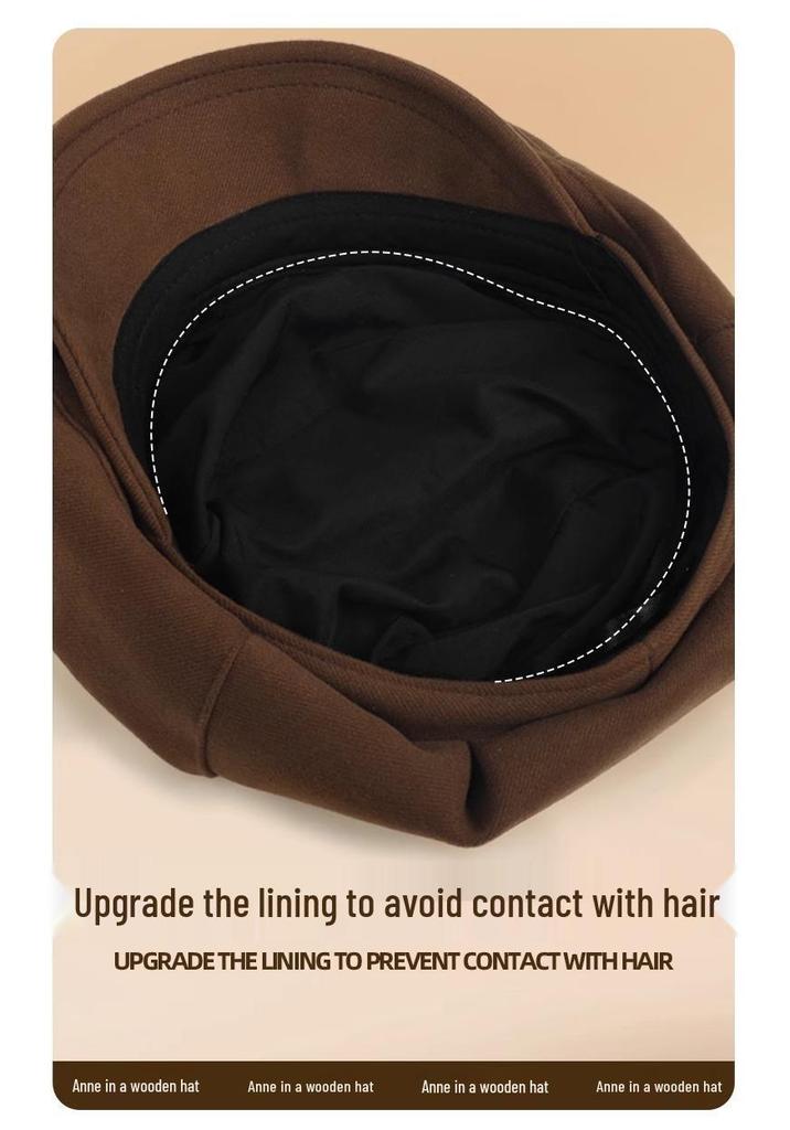 Cloud Octagonal Hat: Women's Retro Khaki Beret, Large Face-Slimming Autumn/Winter Cap, Men's Black Flat Hat