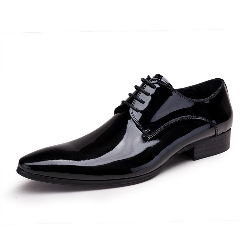 Men's Pointed Toe Leather Dress Shoes - Black European Style