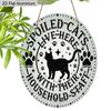 2D Flat Aluminium Sign with Spoiled Cat Pattern - Unique Decorative Sign & Plaque with Paws Stars - Ideal for Wall Decoration - No Electricity Needed