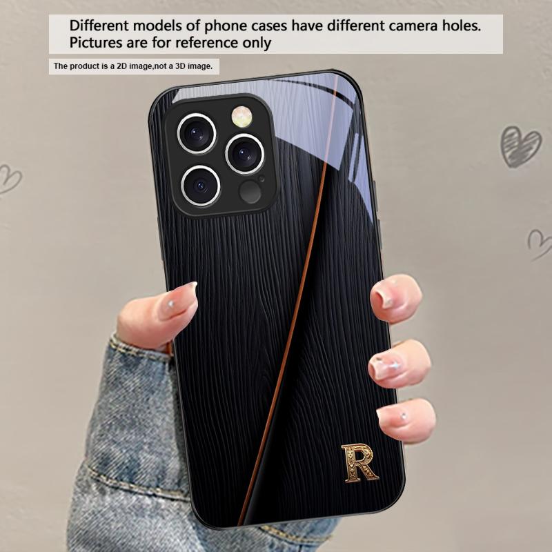 

Elegant letter S M R For iPhone 17 Air 16 E 15 Plus 14 Pro Max 13 12 mini 11 5 6 7 8 Plus XR XS Max SE Black Glass Phone Case iPhone 15 Pro Max