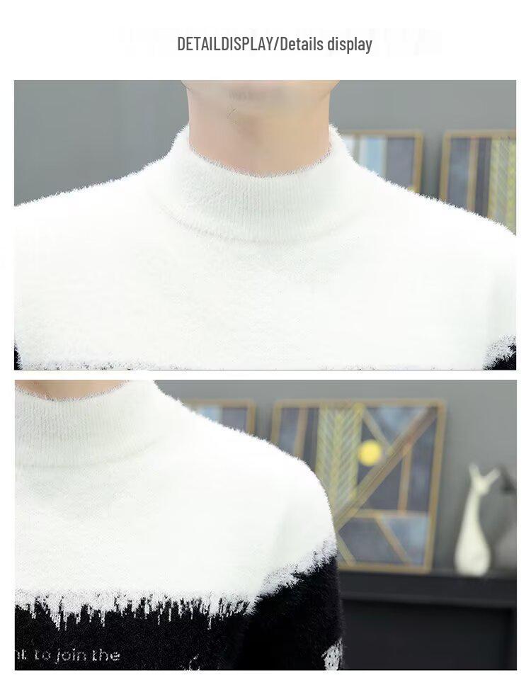 Pull Homme Velours Viscose Color Block: Tricot Tendance, Chaud, Polyvalent, à Col Semi-Haut pour l'Automne et l'Hiver
