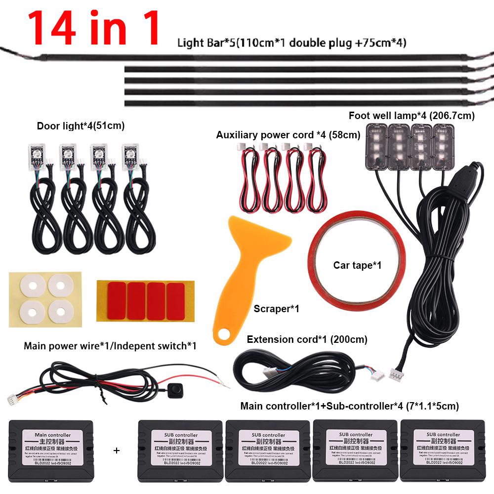 18 v 1 64barevné RGB Symphony Car Ambient Light Interiérové ​​akrylové vodítko LED páskové světlo Dekorace Atmosférická lampa pomocí ovládání aplikací