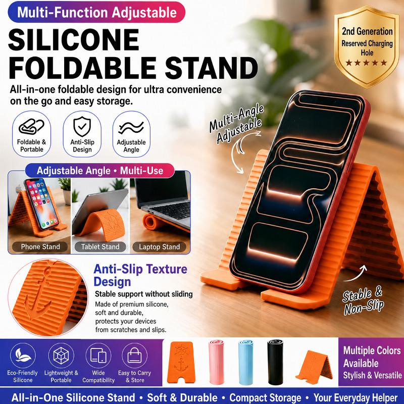 Silicone Desktop Phone Tablet Foldable Portable Multifunctional Lazy Bracket Non Slip with Charging Hole for Travel Home Office