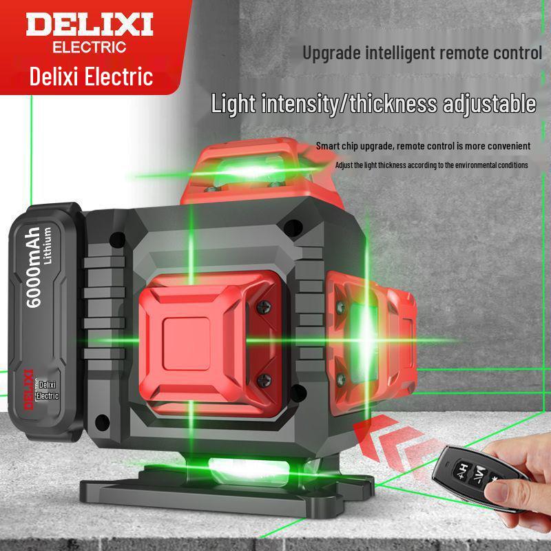 DELIXI Green Laser Level - 12 Lines, High Precision, Wall and Floor Mount, with Blue Light for Outdoor Use