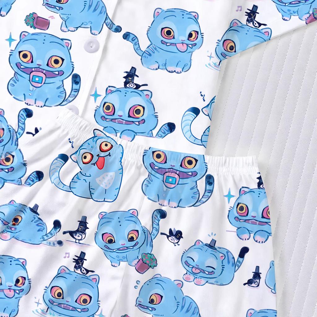 New Four Seasons Middle Children's Girls Pajamas Set Short Sleeve Shorts Cardigan Printed Kids Pajamas