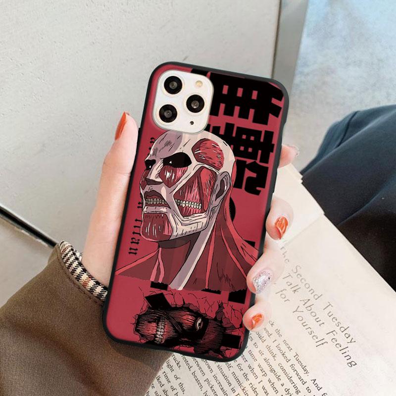 Japanischer Anime Attack On Titan Schwarze Matte Handyhülle Für iPhone 7 8 6 6S Plus 5 SE 2020 XS 10 11 12 Pro Max Mini X XR TPU Hülle