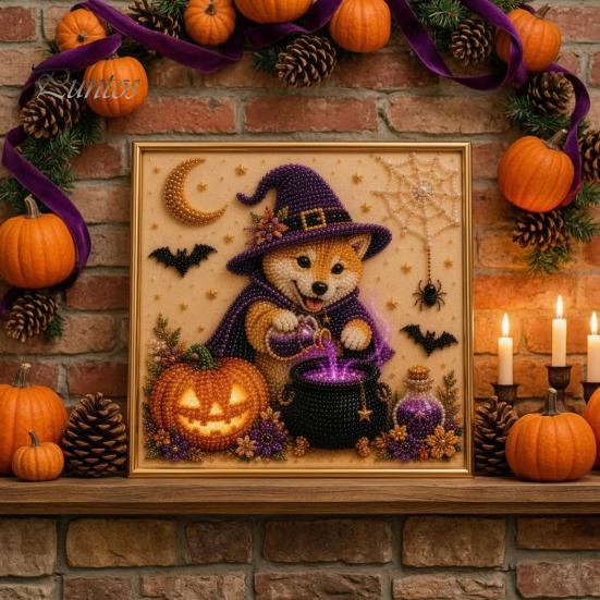 Easy Craft Kits for Beginners Halloween Faux Pearl Painting Kit, Puppy Art DIY Witch Decorative Supplies Hat Bead Kit Adults And Teens, Handmade Gift