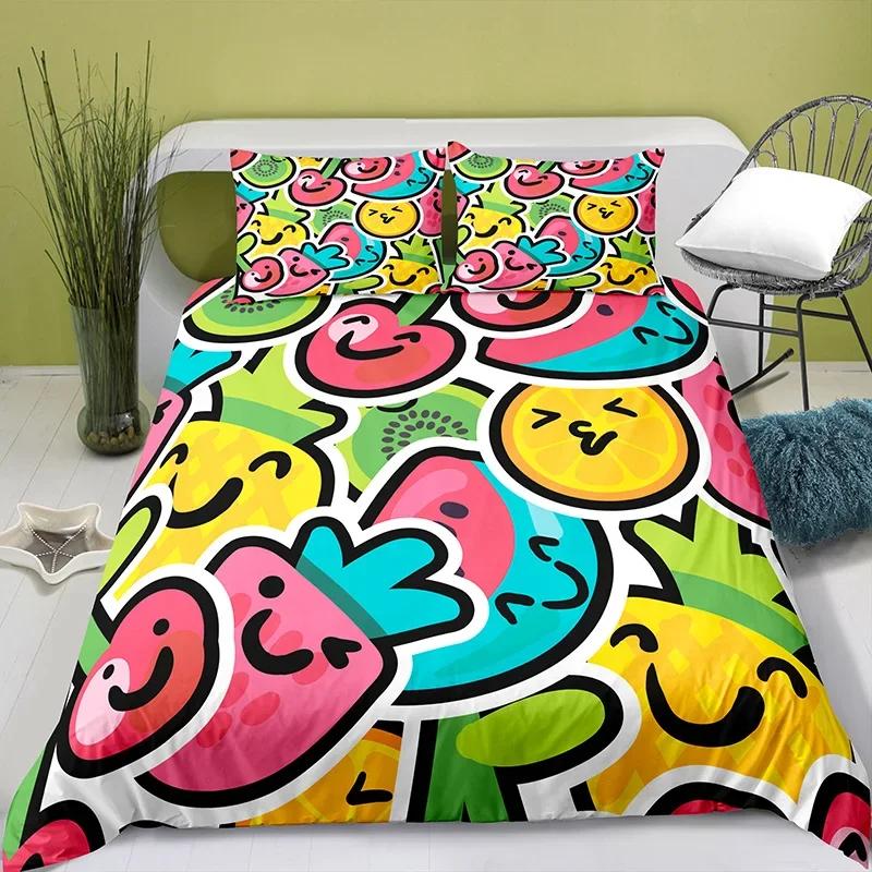 Liebevolles Cartoon-Essen Perlenmilchtee Bequeme Bettdecke Bettbezug Kissenbezug Bettwäscheset Kinderzimmerdekoration Heimtextil