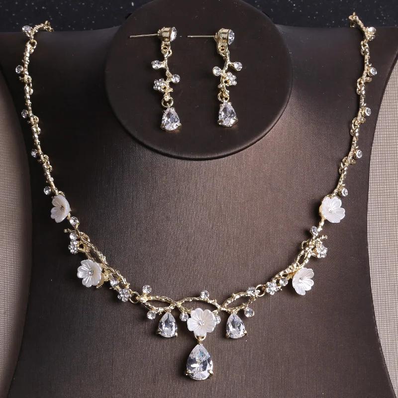 Fashion Flower Rhinestone Zircon Wedding Necklace Earring Set for Bridal Jewelry Women Wedding Dresses Accessories Party Gift