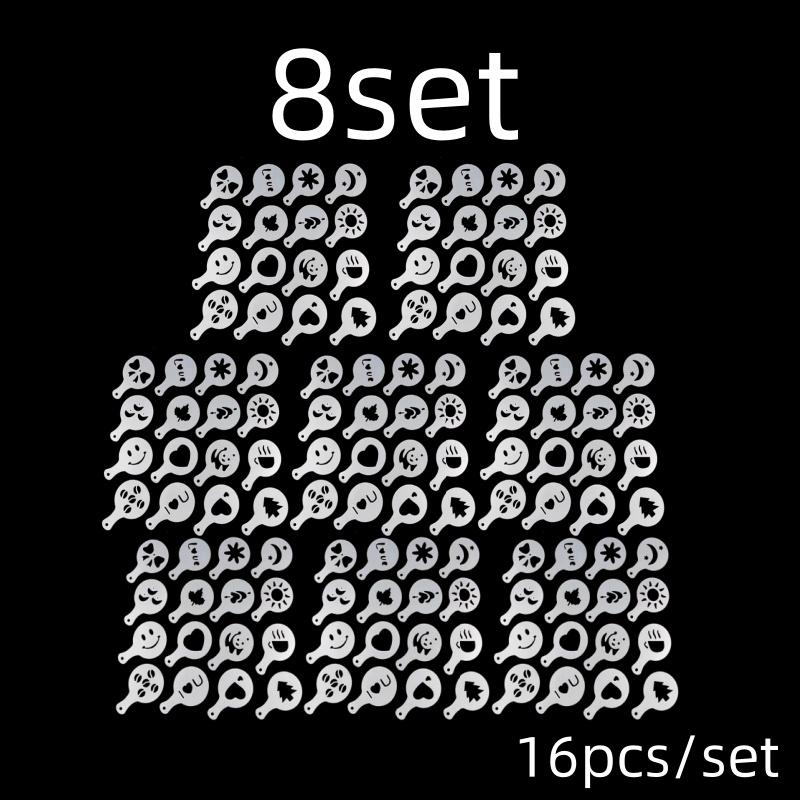 16Pcs/Set Coffee Mold Latte Cappuccino Barista Art Stencils Cake Duster Templates Coffee Accessories Milk Mold Coffe Decoration