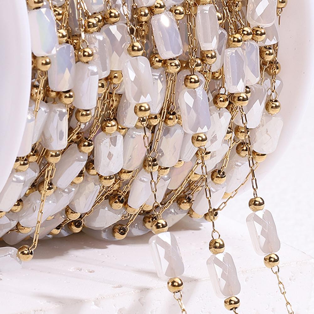 

2Meters 1Meter Crystal Stainless Steel Pink Natural Stone Beads Chains for Necklace Bracelet Jewelry Making DIY Wholesale 1meter