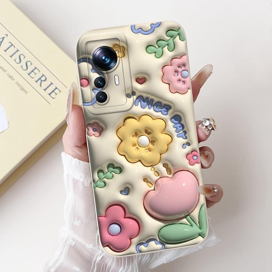 Für Xiaomi 12 12s 12x 12T Pro 12s Pro 12 Lite 12Ultra Handyhülle Flüssigsilikon Weiche Rückabdeckung Kaninchen Panda Blume Capa Tasche