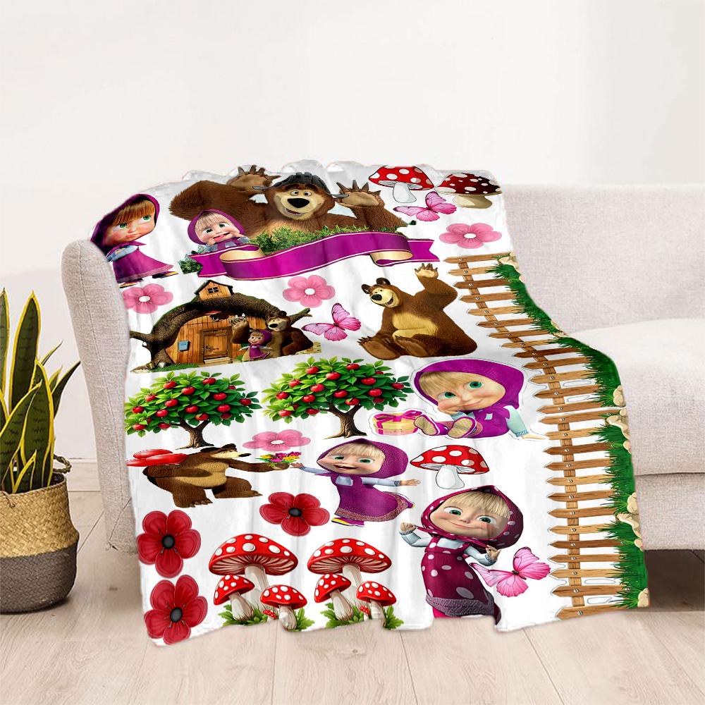 Masha Bear Blanket Comfortable Perfect for Office Picnics Seaside All-Season Use Warmthful Decor Birthday Christmas Gift Blanket